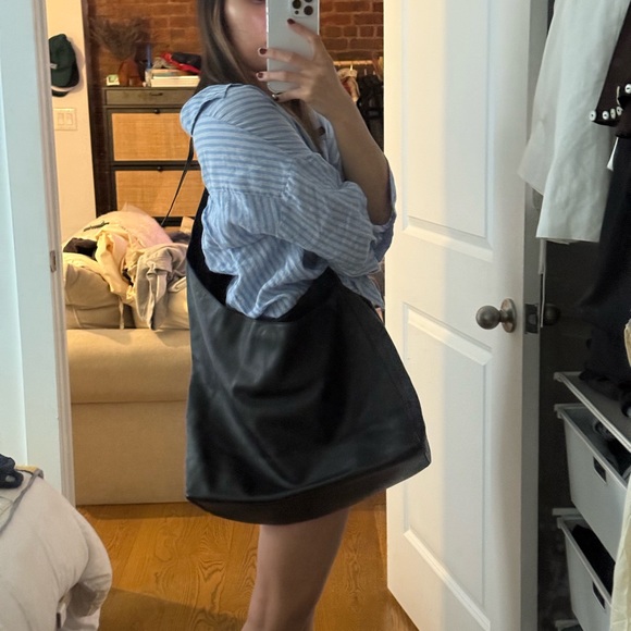 Black Leather Reformation Oversized Vittoria Tote Bag - Picture 9 of 9